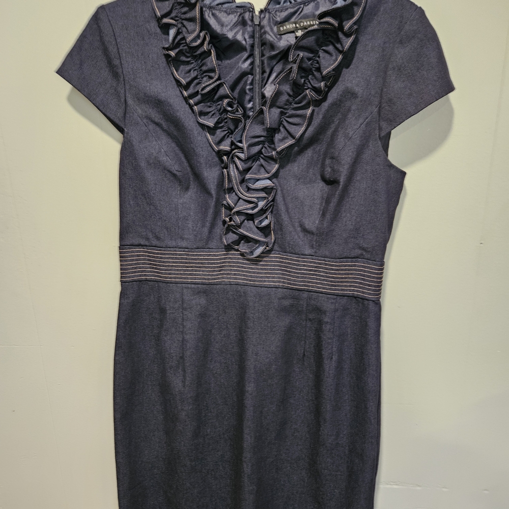 Sandra Darren Denim Ruffled Mini Dress